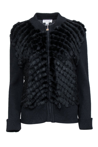 Current Boutique-St. John - Black Rabbit Front Zip Up Jacket Sz L