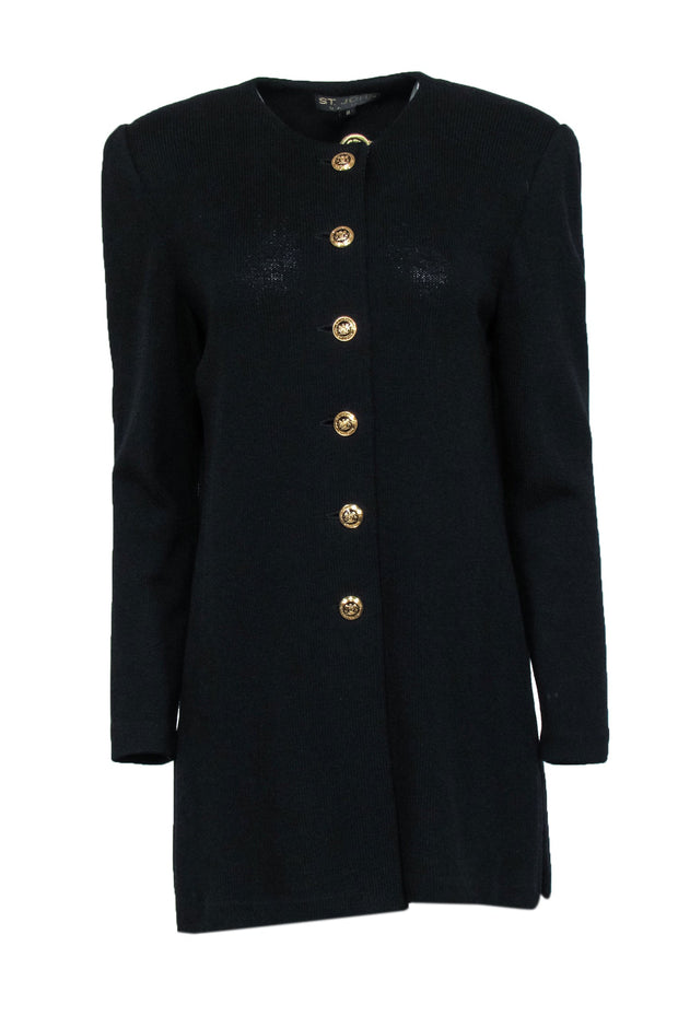 Current Boutique-St. John - Black Knit Decorative Button Jacket Sz M