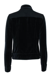 Current Boutique-St. John - Black Velour Zipper Front Jacket w/ Gold Trim Sz S