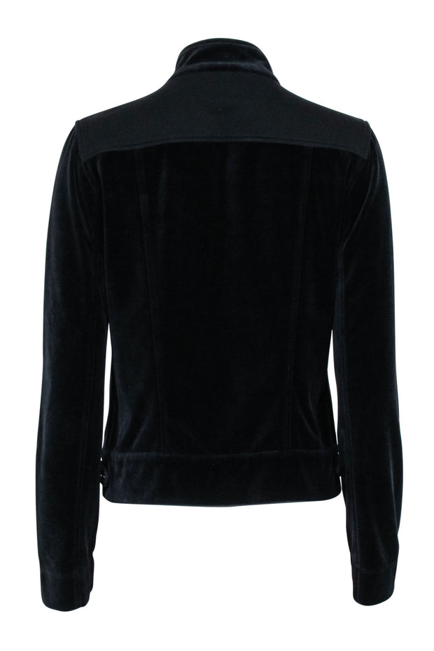 Current Boutique-St. John - Black Velour Zipper Front Jacket w/ Gold Trim Sz S