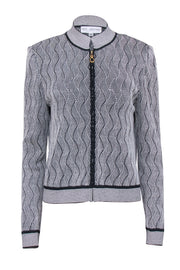 Current Boutique-St. John - Black & White Knit Zipper Front Jacket Sz 8
