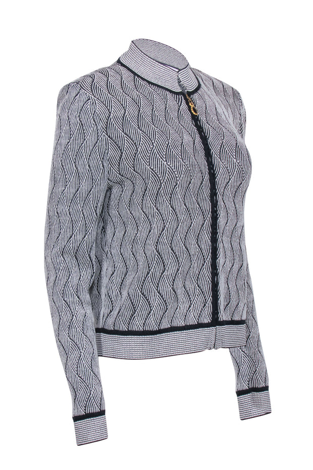 Current Boutique-St. John - Black & White Knit Zipper Front Jacket Sz 8