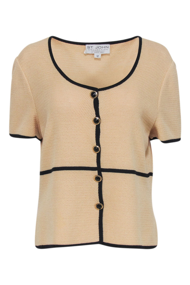 Current Boutique-St. John - Beige & Black Knit Button Detail Top Sz 12