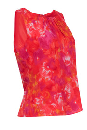 Current Boutique-St. John - Red, Pink, & Yellow Abstract Floral Print Sleeveless Blouse Sz 6