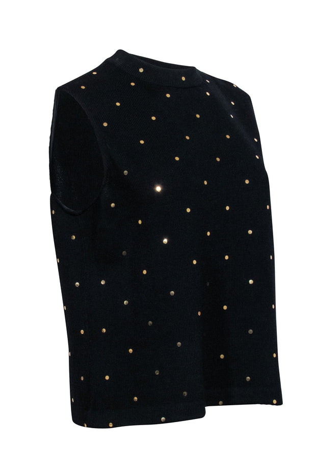 Current Boutique-St. John - Black Mockneck Knit Top w/ Gold Sequins Sz L