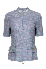 Current Boutique-St. John - Pastel Blue, Green, Beige, & Magenta Knit Zip Front Top Sz 6