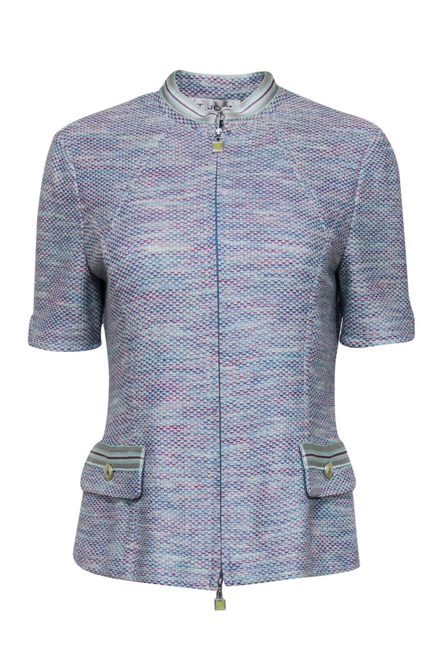 Current Boutique-St. John - Pastel Blue, Green, Beige, & Magenta Knit Zip Front Top Sz 6