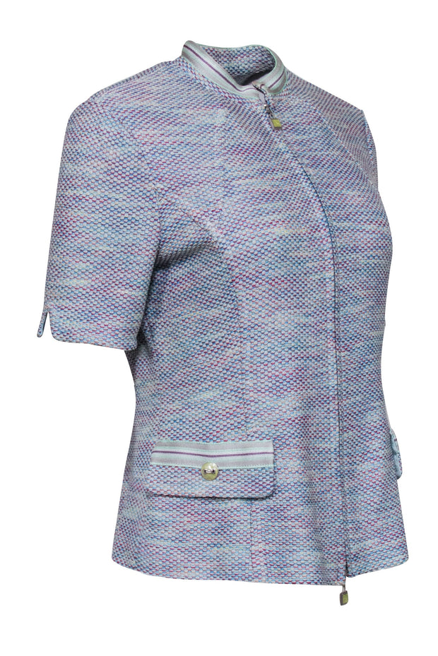 Current Boutique-St. John - Pastel Blue, Green, Beige, & Magenta Knit Zip Front Top Sz 6