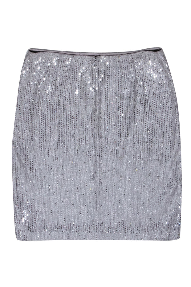 Current Boutique-St. John - Silver Metallic Embellished Knit Skirt Sz 10