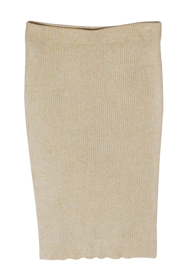 Current Boutique-St. John - Gold Metallic Ribbed Knit Skirt Sz 6