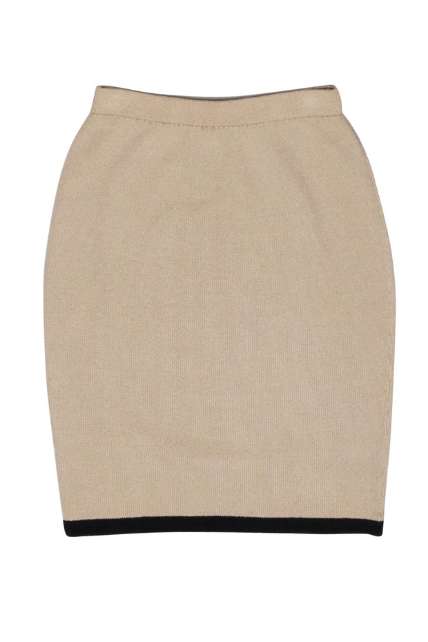 Current Boutique-St. John - Beige Knit Pencil Skirt w/ Black Hem Sz 2