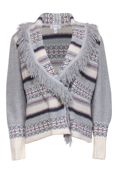 Current Boutique-St John - Grey, Cream, & Purple Shawl Collar Sweater w/ Padded Shoulders Sz M