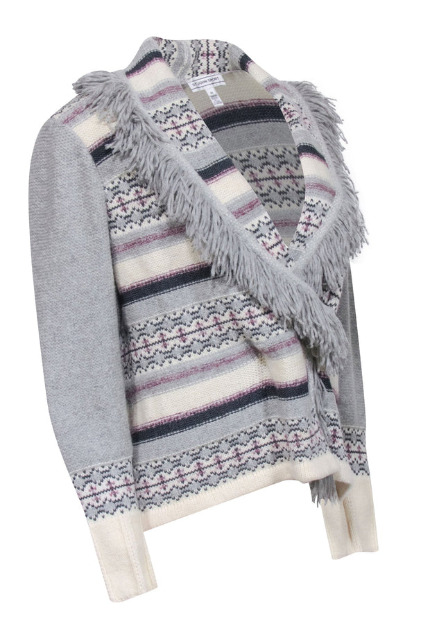 Current Boutique-St John - Grey, Cream, & Purple Shawl Collar Sweater w/ Padded Shoulders Sz M