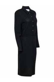 Current Boutique-St. John - Black Cable Knit Long Sleeve Button-Up Dress Sz 8