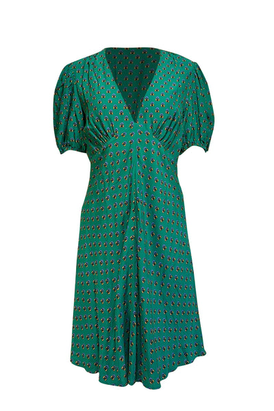 Current Boutique-Staud - Green w/ Blue & Yellow Floral Print Puff Sleeve Dress Sz 12