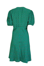 Current Boutique-Staud - Green w/ Blue & Yellow Floral Print Puff Sleeve Dress Sz 12