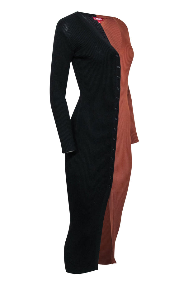 Current Boutique-Staud - Brown & Black Color Block Ribbed Knit Dress Sz S