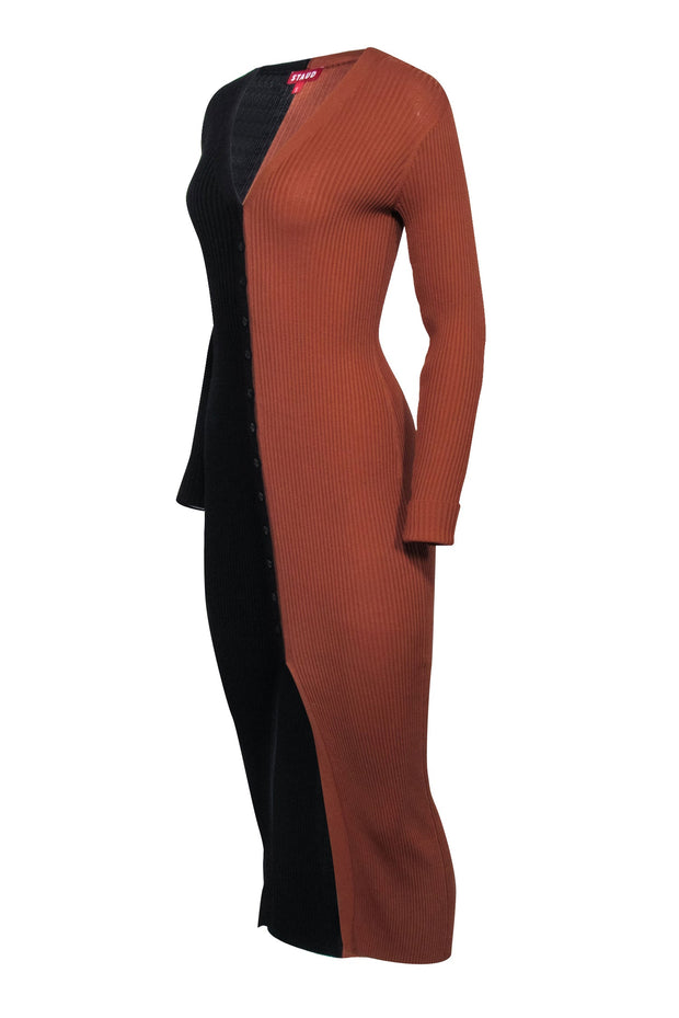 Current Boutique-Staud - Brown & Black Color Block Ribbed Knit Dress Sz S