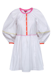 Current Boutique-Staud - White Long Sleeve Babydoll Mini Dress w/ Colorful Trim Sz S