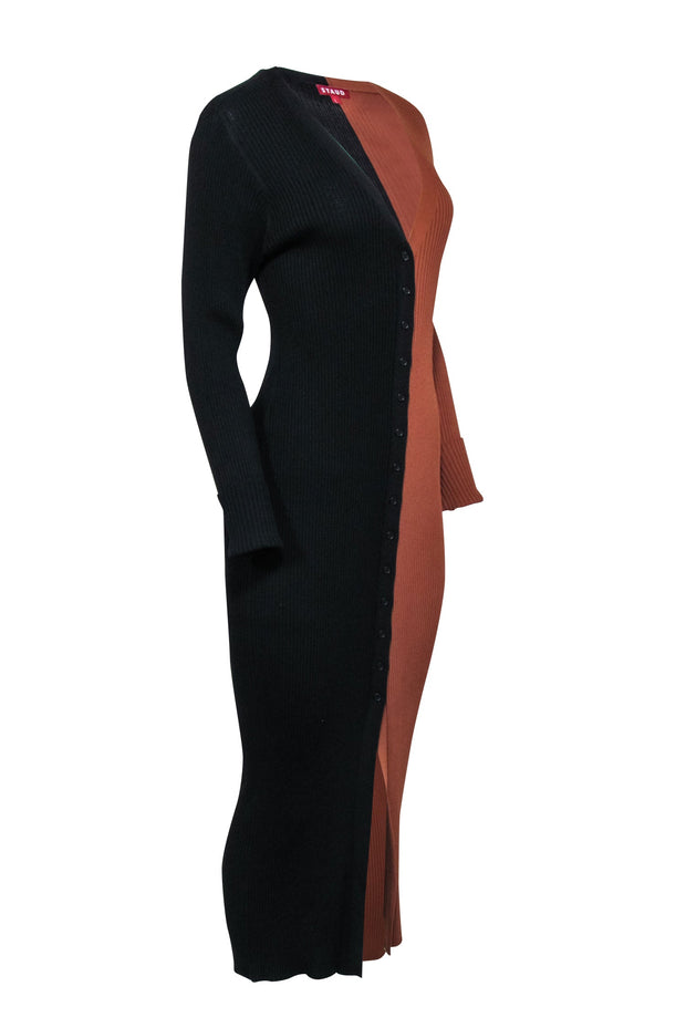 Current Boutique-Staud - Tan & Black Knit Two-Tone Maxi Dress Sz L