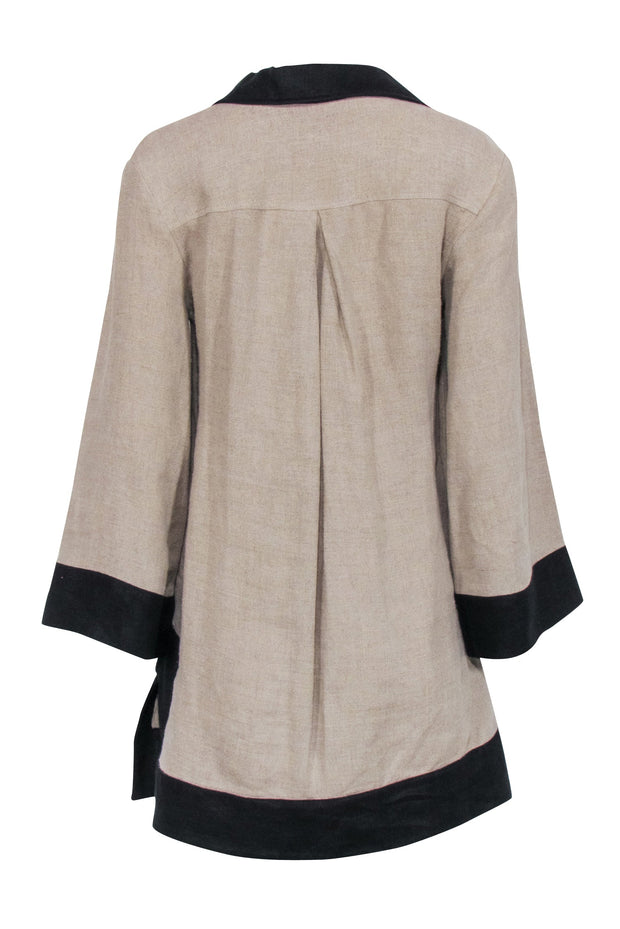 Current Boutique-Staud - Beige Linen w/ Black Trim Tunic Sz XS