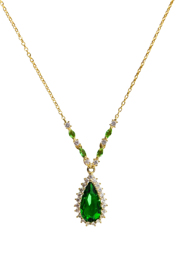 Current Boutique-Stauer - Green & Gold Helenite Teardrop Necklace