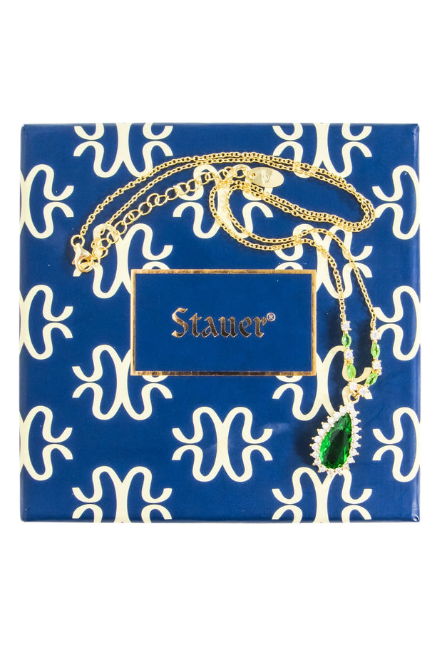 Current Boutique-Stauer - Green & Gold Helenite Teardrop Necklace