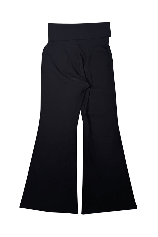 Stella McCartney - Black Knit Fold Over Waist Wide Leg Pants Sz 12 - Current Boutique