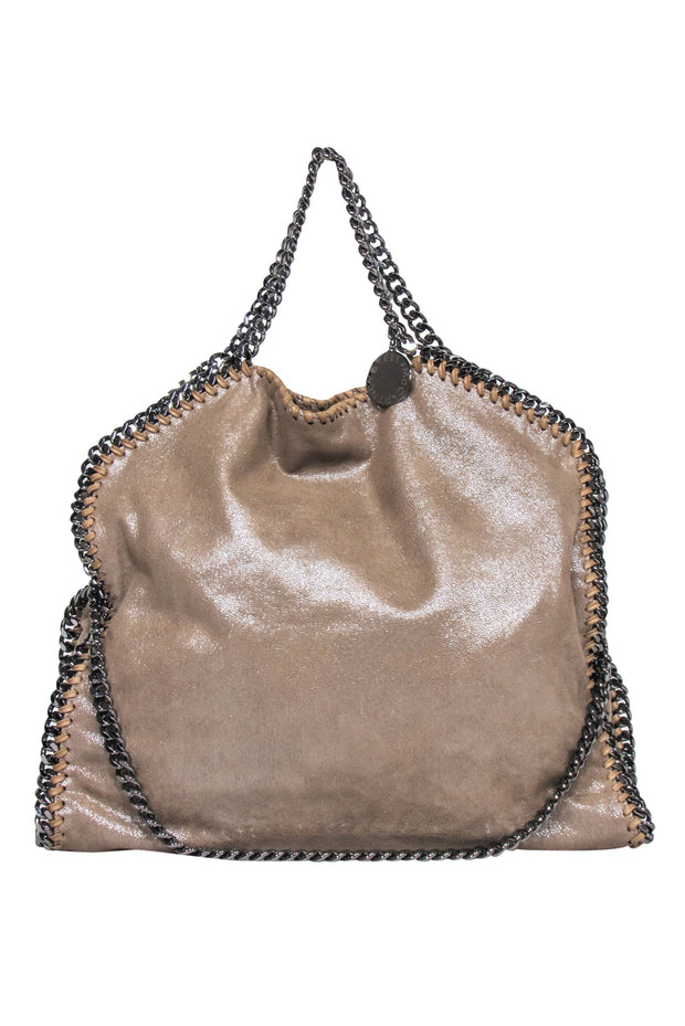 Current Boutique-Stella McCartney - Beige "Falabella" Vegan Suede Chain Bag w/ Stitched Trim
