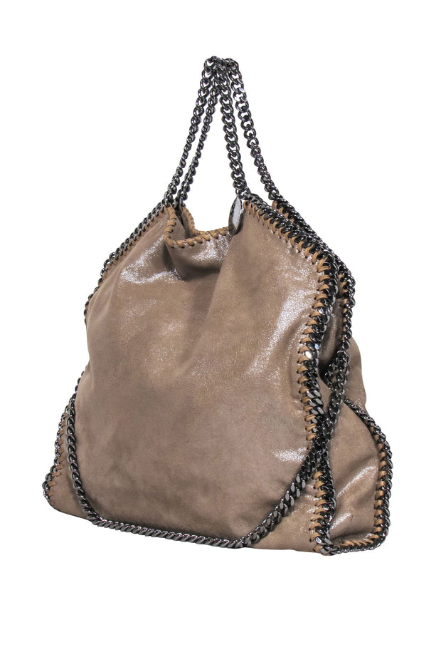 Current Boutique-Stella McCartney - Beige "Falabella" Vegan Suede Chain Bag w/ Stitched Trim