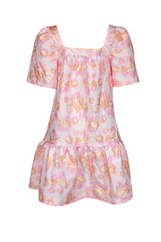 Current Boutique-Stella Nova - Pink, Peach, & Metallic Floral Jacquard Flounce Hem Dress Sz 10
