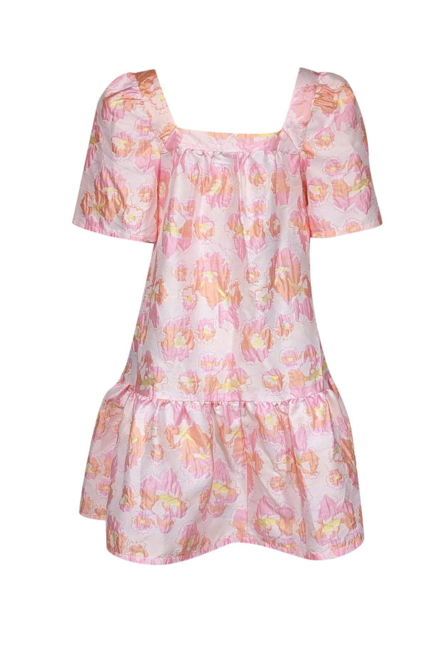 Current Boutique-Stella Nova - Pink, Peach, & Metallic Floral Jacquard Flounce Hem Dress Sz 10