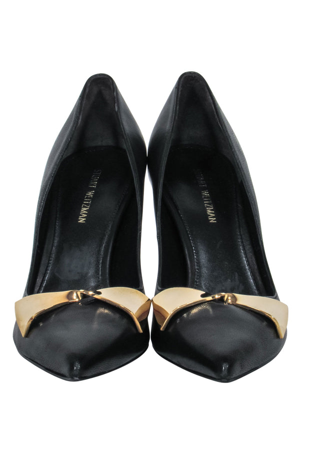 Current Boutique-Stuart Weitzman - Black Leather Pumps w/ Gold Metal Accent Sz 4.5