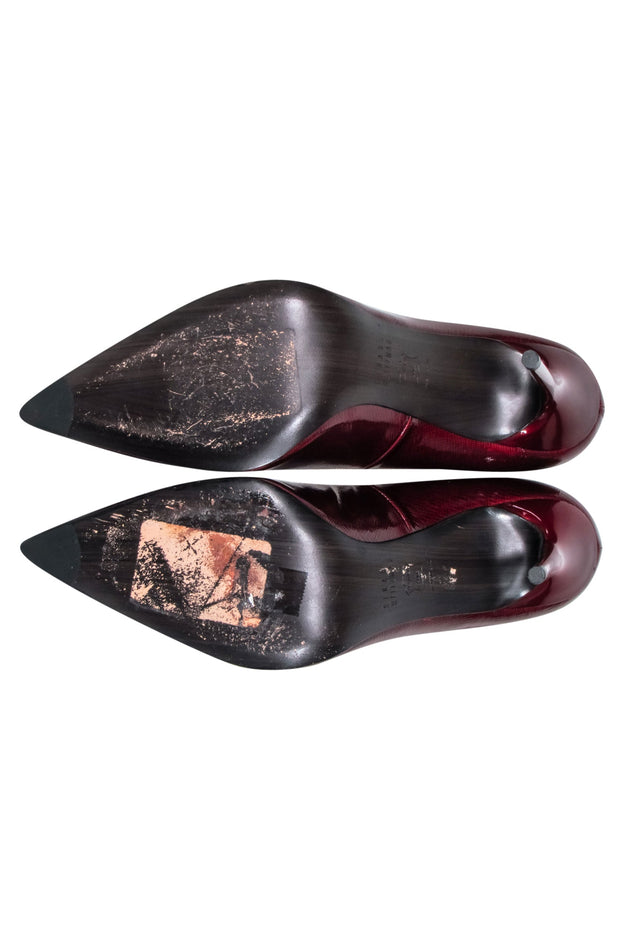 Current Boutique-Stuart Weitzman - Maroon Textured Leather Pointed Toe Pumps Sz 8.5