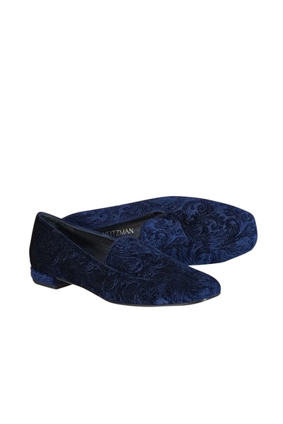Stuart Weitzman - Dark Blue Velvet Brocade Loafers Sz 7.5 - Current Boutique