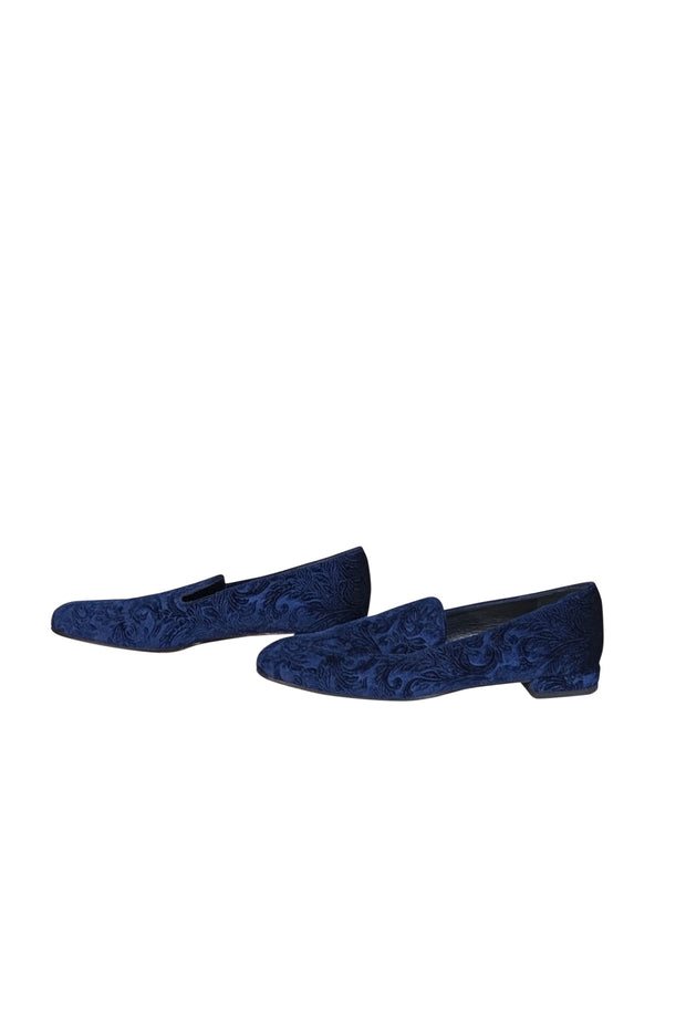 Stuart Weitzman - Dark Blue Velvet Brocade Loafers Sz 7.5 - Current Boutique