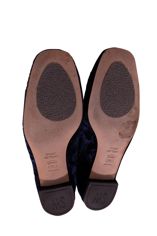 Stuart Weitzman - Dark Blue Velvet Brocade Loafers Sz 7.5 - Current Boutique