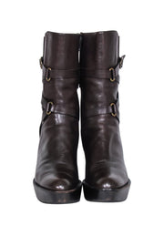 Current Boutique-Stuart Weitzman - Brown Buckle Detail Wedged Boots Sz 8.5