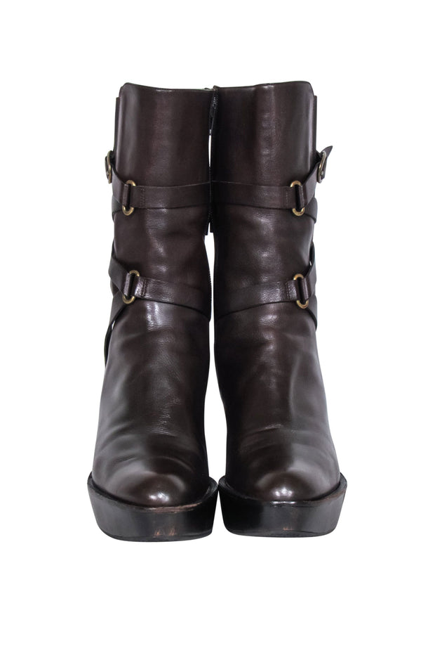 Current Boutique-Stuart Weitzman - Brown Buckle Detail Wedged Boots Sz 8.5