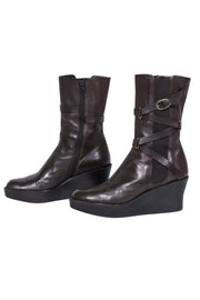 Current Boutique-Stuart Weitzman - Brown Buckle Detail Wedged Boots Sz 8.5