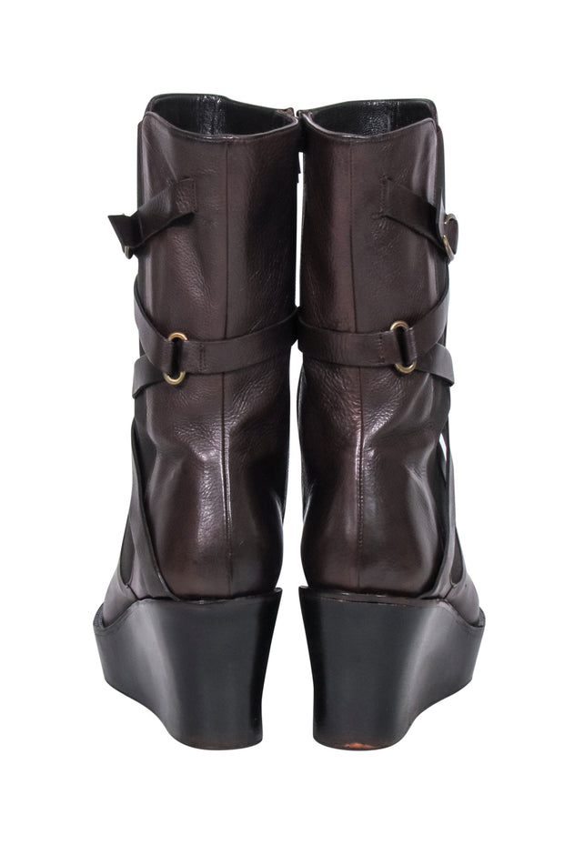 Current Boutique-Stuart Weitzman - Brown Buckle Detail Wedged Boots Sz 8.5