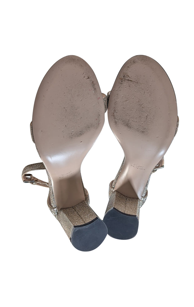 Stuart Weitzman - Champgane Gold Glitter Block Heel Sandal Sz 9.5 - Current Boutique
