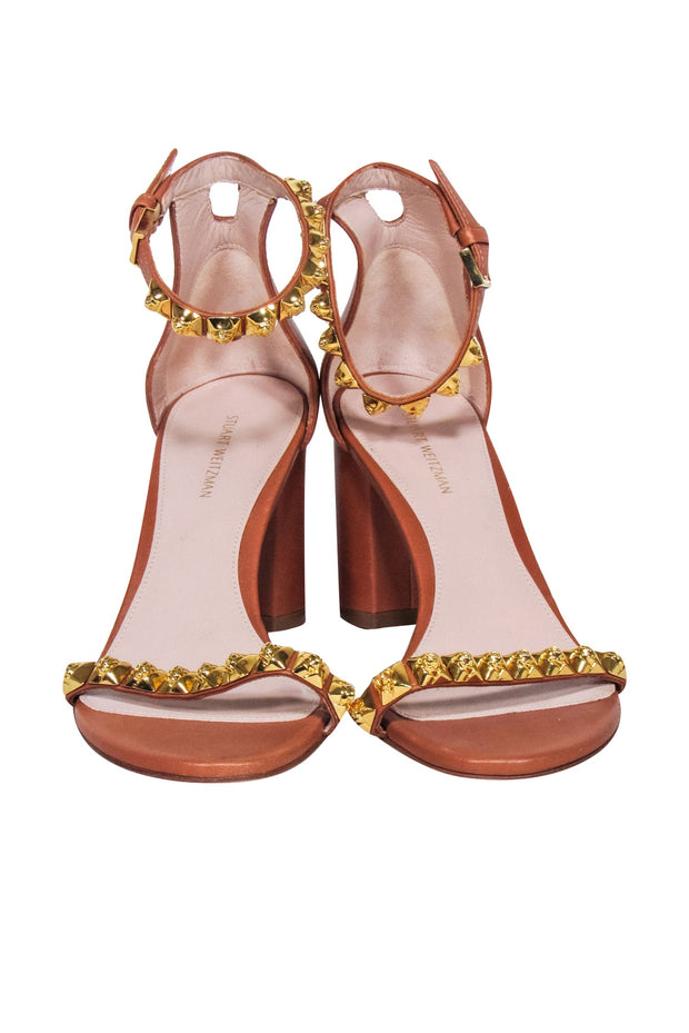 Current Boutique-Stuart Weitzman - Tan Studded Leather Sandals Sz 7.5