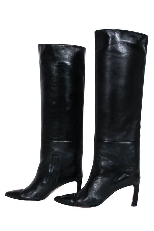 Current Boutique-Stuart Weitzman - Black Leather Tall Boots w/ Stiletto Heel Sz 6