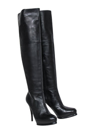 Current Boutique-Stuart Weitzman - Black Leather Platform Stiletto Boots Sz 8.5