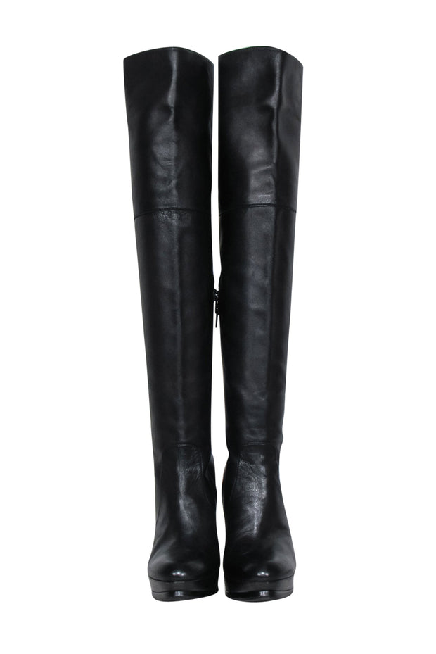Current Boutique-Stuart Weitzman - Black Leather Platform Stiletto Boots Sz 8.5