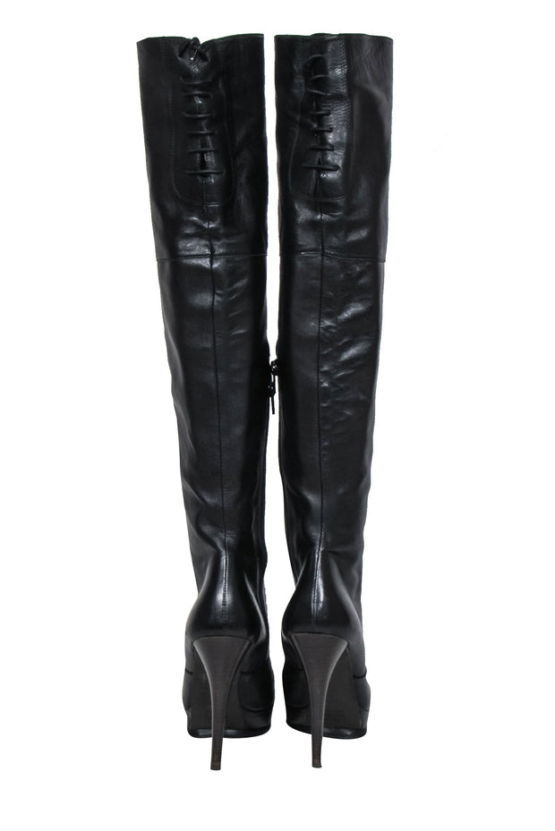 Current Boutique-Stuart Weitzman - Black Leather Platform Stiletto Boots Sz 8.5