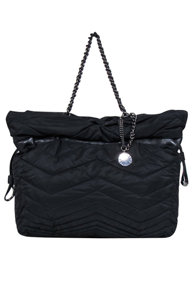 Current Boutique-Stuart Weitzman - Black Quilted Puffer Tote Bag w/ Chain Straps