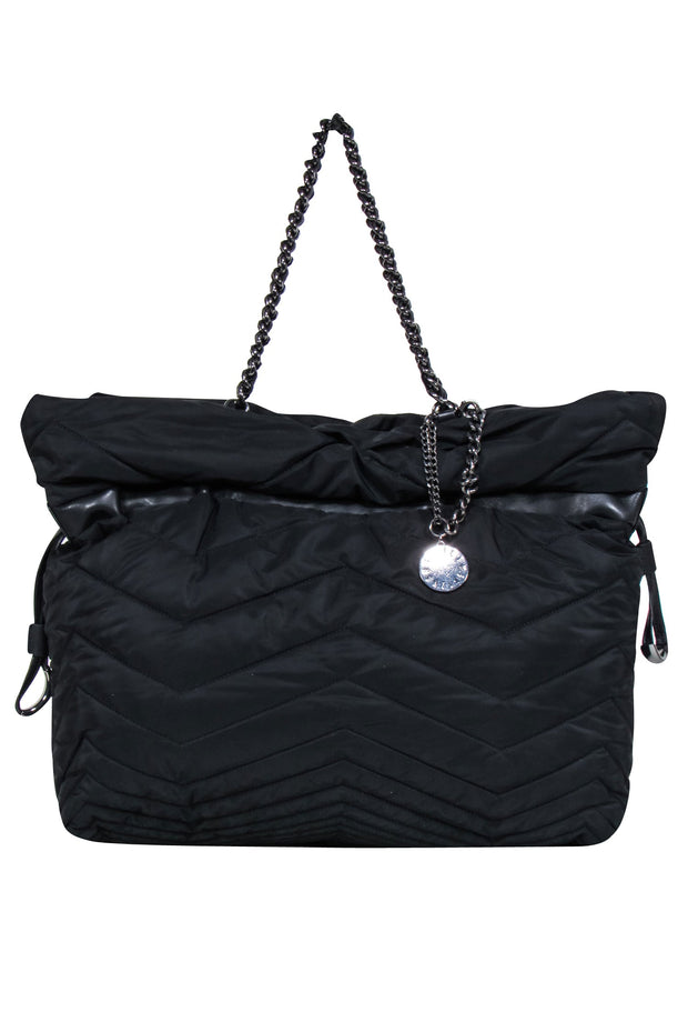 Current Boutique-Stuart Weitzman - Black Quilted Puffer Tote Bag w/ Chain Straps