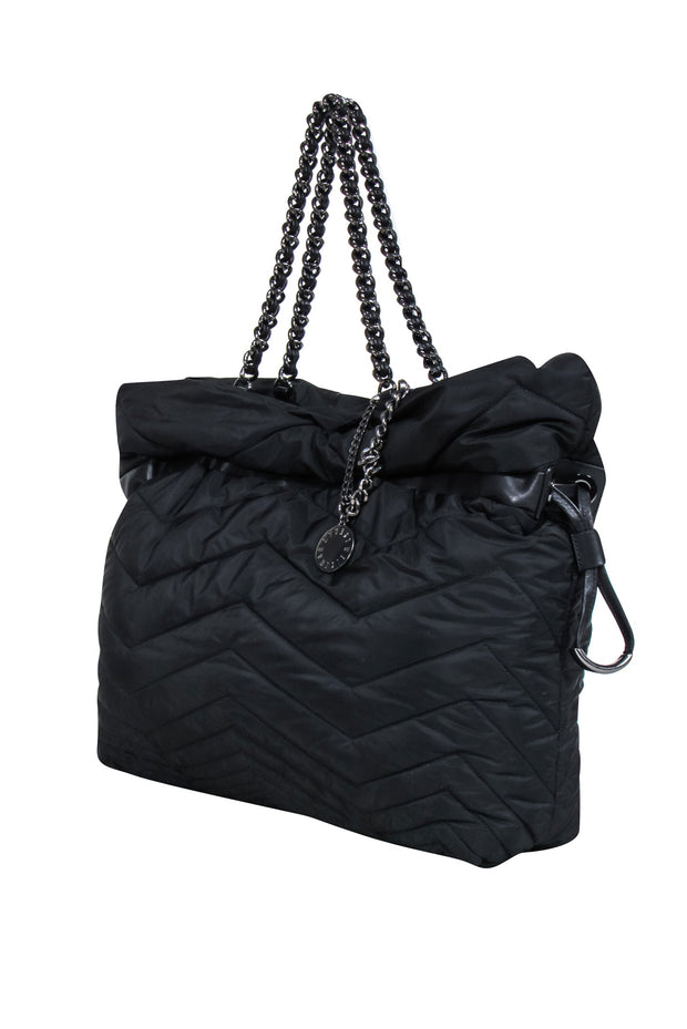 Current Boutique-Stuart Weitzman - Black Quilted Puffer Tote Bag w/ Chain Straps